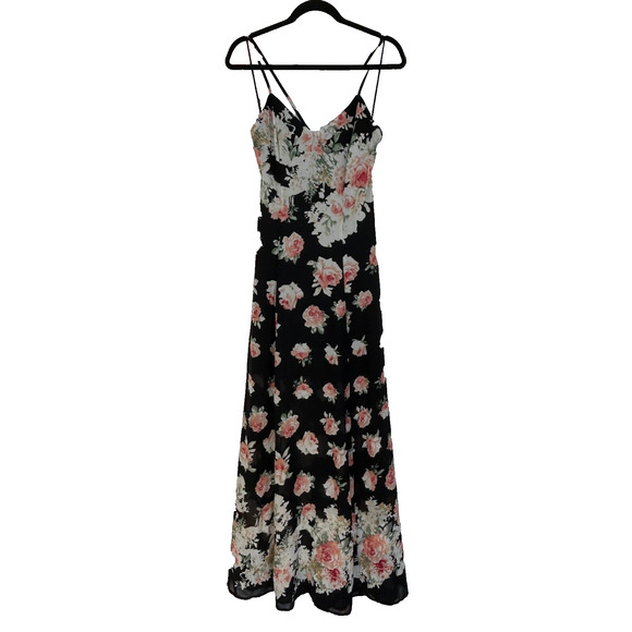 HMS Dresses & Skirts - HMS Maxi Dress Womens Small Black Floral Print Adjustable Strap V Neck Racerback